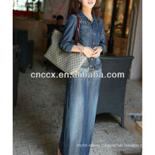 13CD1157 Denim slim fit long sleeve maxi dress